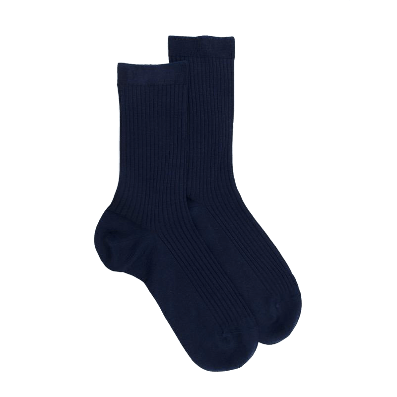 doré doré Chaussettes femme à côtes en fil d'Écosse - Bleu Matelot