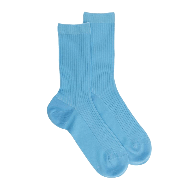 doré doré Chaussettes femme à côtes en fil d'Écosse - Bleu Pirogue