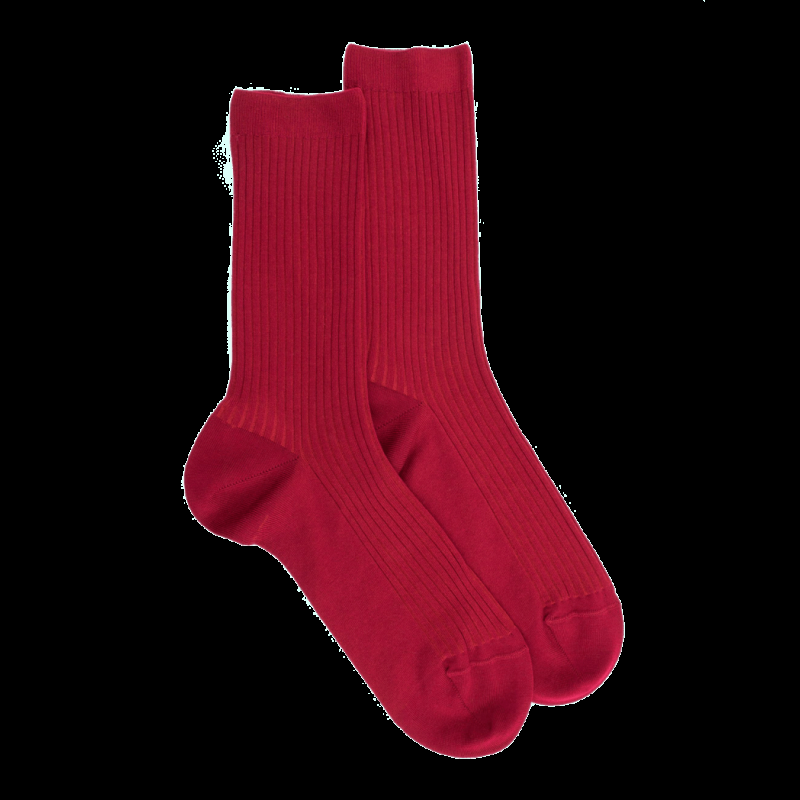 doré doré Chaussettes femme à côtes en fil d'Écosse - Framboise