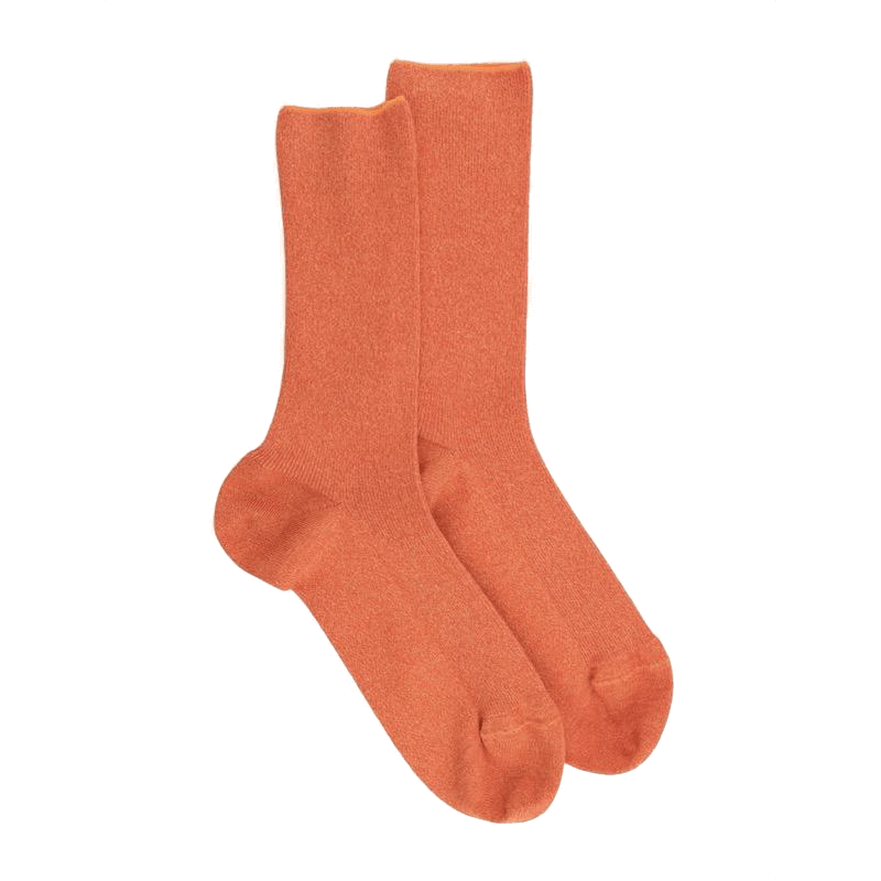 Doré Doré Chaussettes Femme à Côtes Sans Bord élastique En Coton - Abricot