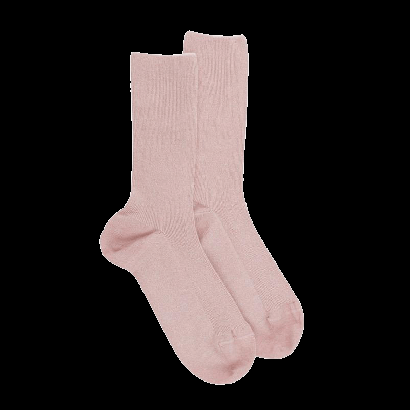 Doré Doré Chaussettes Femme à Côtes Sans Bord élastique En Coton - Rose Praline