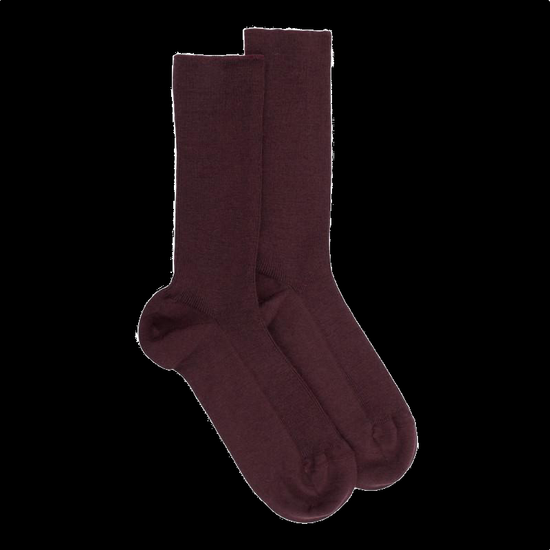 doré doré Chaussettes femme à côtes sans bord élastique en laine - Aubergine