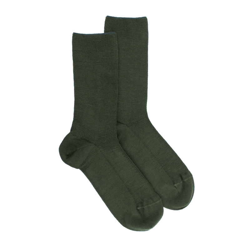 doré doré Chaussettes femme à côtes sans bord élastique en laine - Vert cyprès
