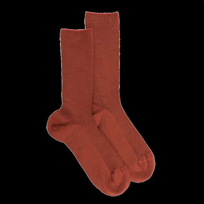 doré doré Chaussettes femme à côtes sans bord élastique en laine - Orange henné