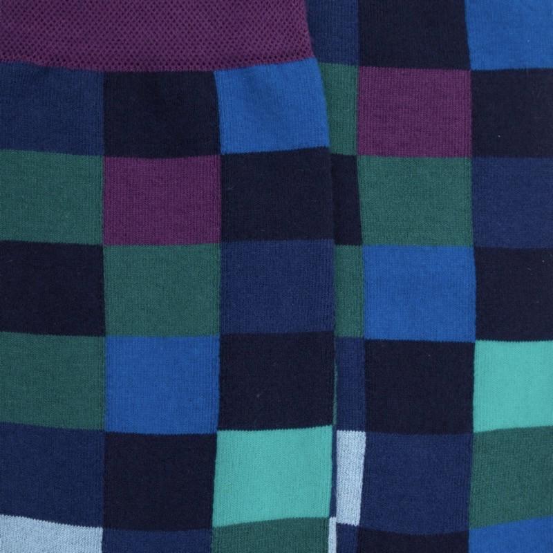 Doré Doré Chaussettes Femme échiqiuer En Coton égyptien - Bleu Matelot & Quetsche