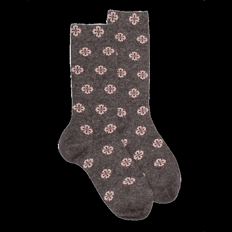 doré doré Chaussettes femme en angora à motifs fleurs - Brun fourmi