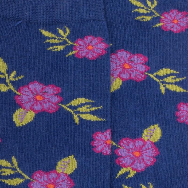 Doré Doré Chaussettes Femme En Coton à Motif Fleurs - Bleu Caban