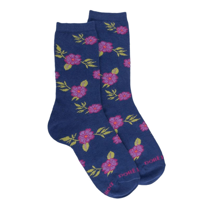 Doré Doré Chaussettes Femme En Coton à Motif Fleurs - Bleu Caban
