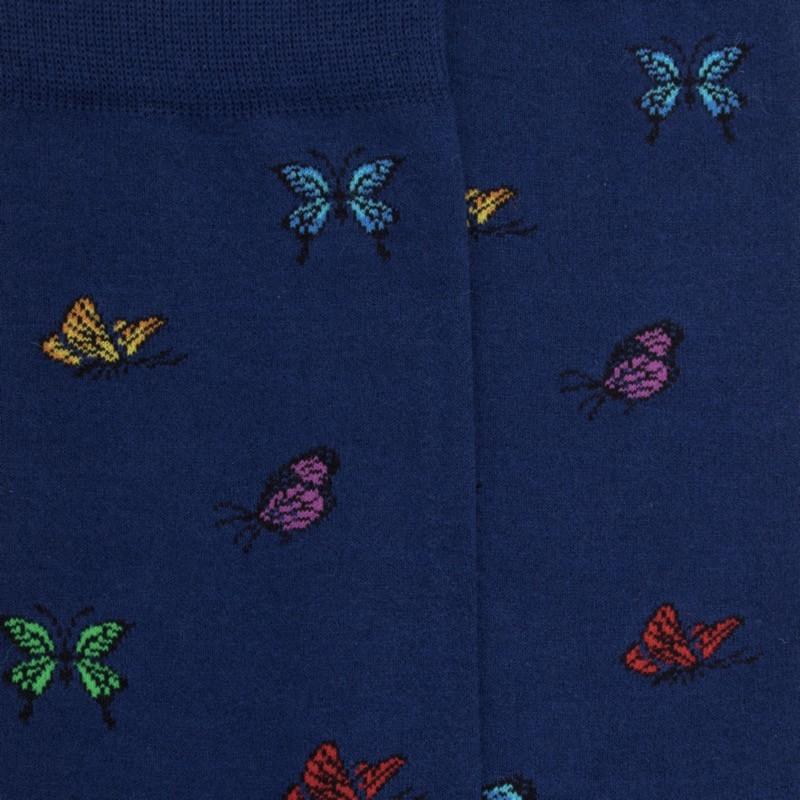 Doré Doré Chaussettes Femme En Coton à Motif Papillon - Bleu Voilier