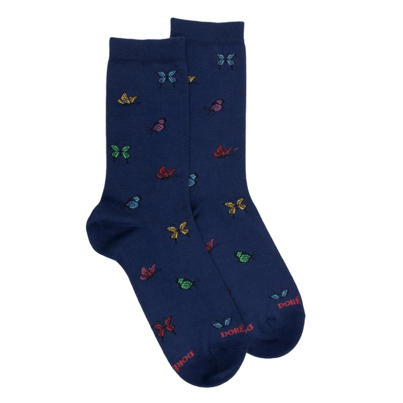 doré doré Chaussettes femme en coton à motif papillon - Bleu Voilier