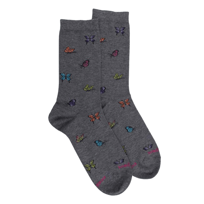 Doré Doré Chaussettes Femme En Coton à Motif Papillon - Gris Oxford