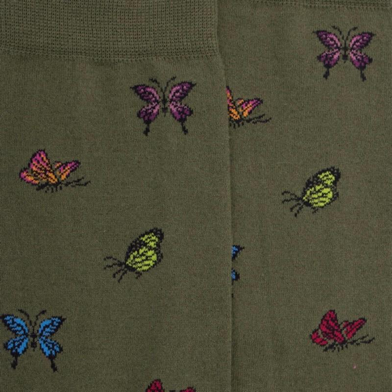 Doré Doré Chaussettes Femme En Coton à Motif Papillon - Vert Mélèze