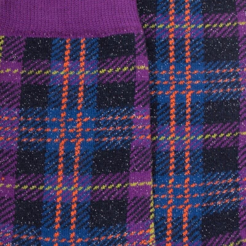 Doré Doré Chaussettes Femme En Coton à Motif Tartan Effet Brillant - Bleu Marine Foncé