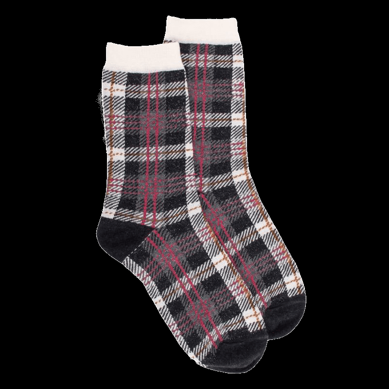 doré doré Chaussettes femme en coton à motif tartan effet brillant - Gris anthracite