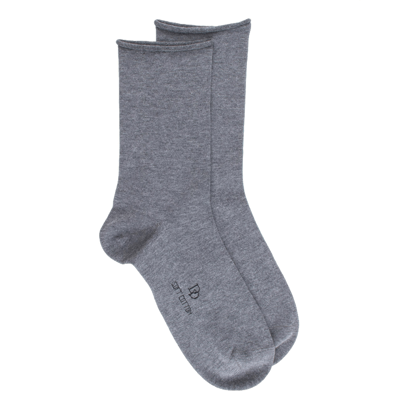 doré doré Chaussettes femme en coton doux avec bords roulés - Gris