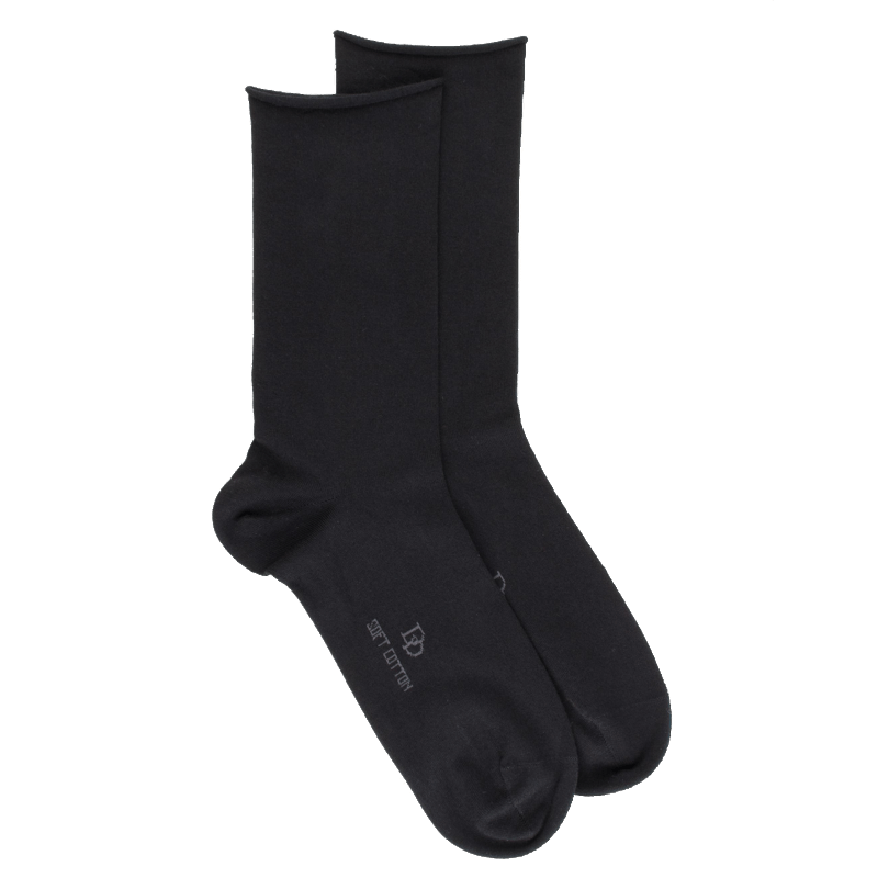 doré doré Chaussettes femme en coton doux avec bords roulés - Noir