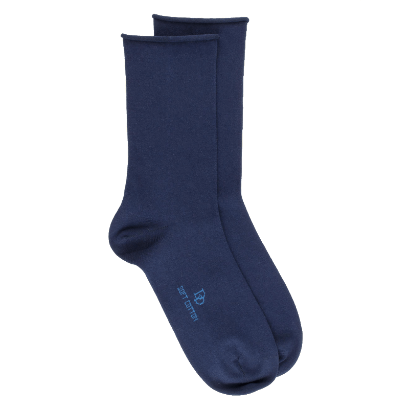 doré doré Chaussettes femme en coton doux avec bords roulés - Bleu marine