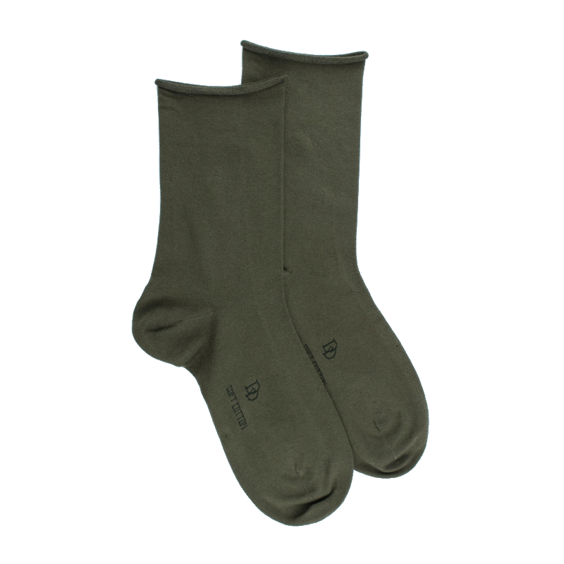 doré doré Chaussettes femme en coton doux avec bords roulés - Vert mélèze