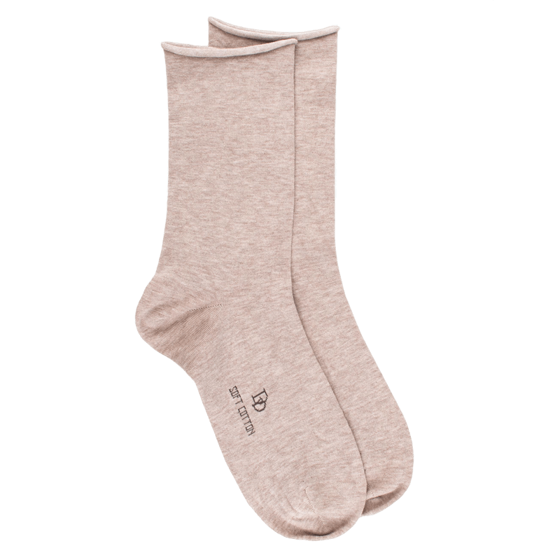 doré doré Chaussettes femme en coton doux avec bords roulés - Beige