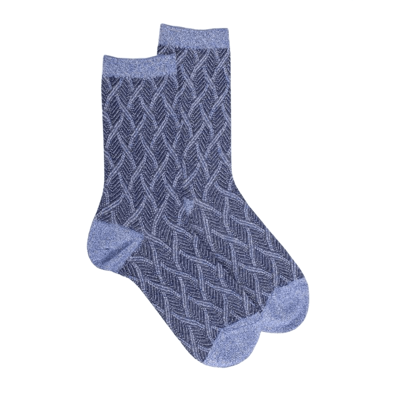 doré doré Chaussettes femme en coton et laine à motif entrelacés effet brillant - Bleu Croisette