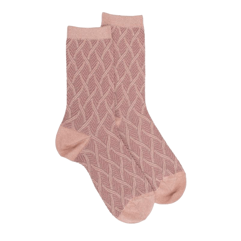 doré doré Chaussettes femme en coton et laine à motif entrelacés effet brillant - Rose Praline
