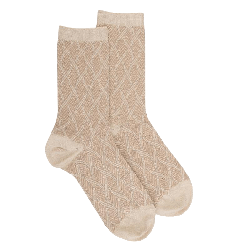 doré doré Chaussettes femme en coton et laine à motif entrelacés effet brillant - Beige Désert