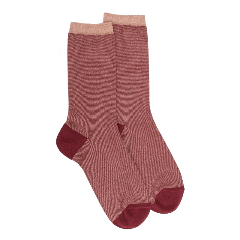 doré doré Chaussettes femme en laine à mini rayures effet brillant - Rouge pommard
