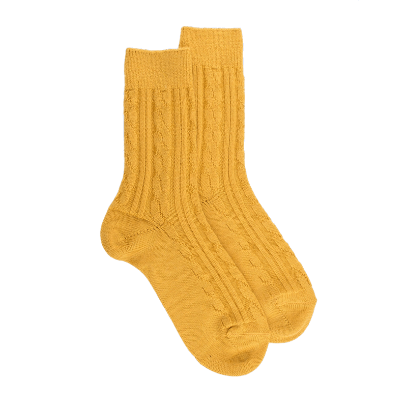doré doré Chaussettes femme en laine à motif torsadés - Jaune Moutarde