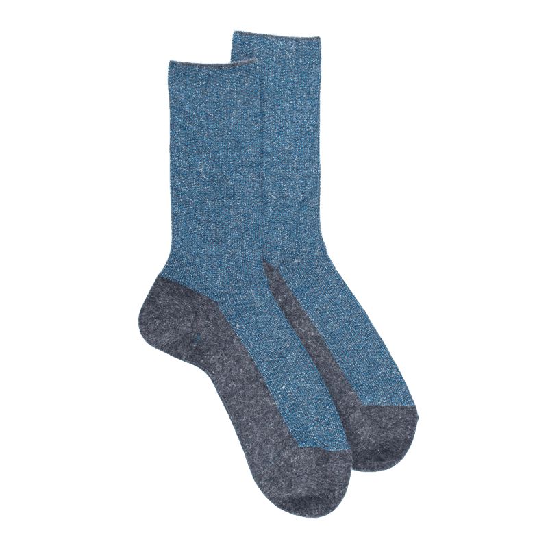 Doré Doré Chaussettes Femme En Laine Et Angora Sans Bord élastique Effet Brillant - Bleu Pêcheur & Violet