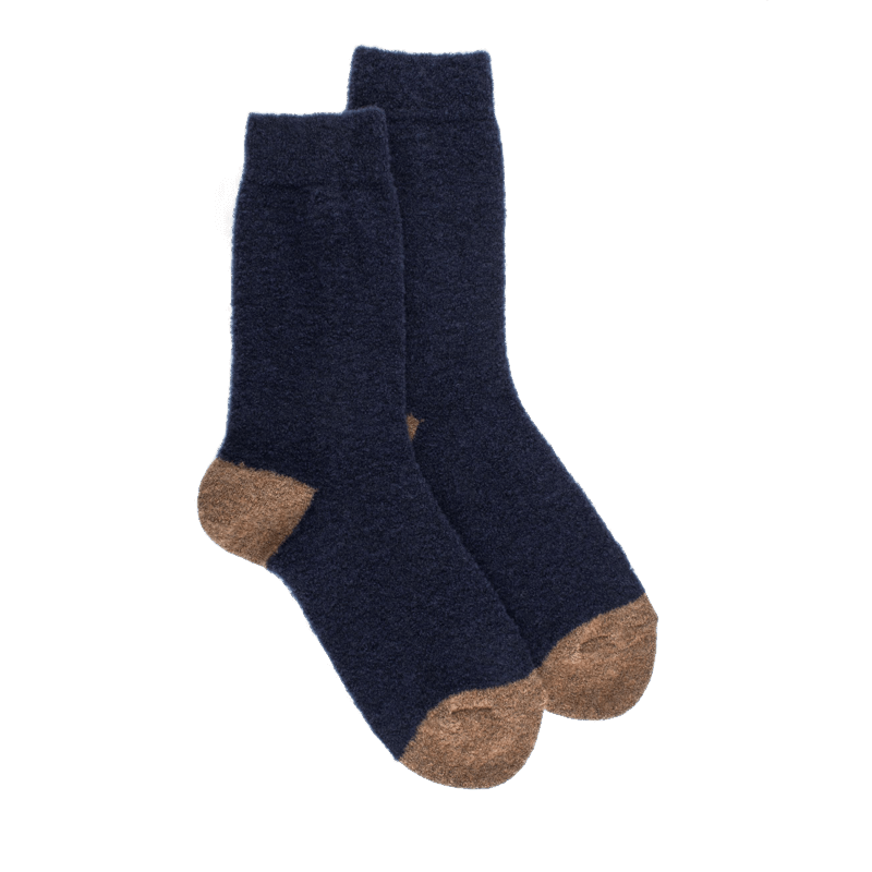 doré doré Chaussettes femme en laine polaire - Bleu marine & Beige seigle