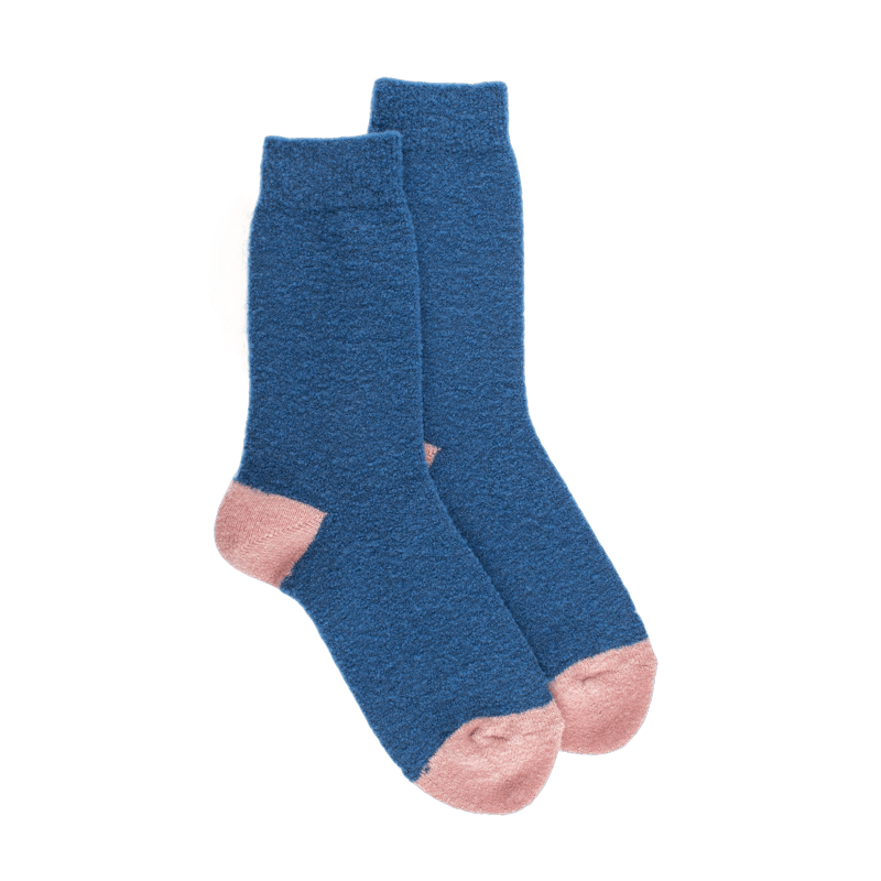 doré doré Chaussettes femme en laine polaire - Bleu saphir & Rose Praline