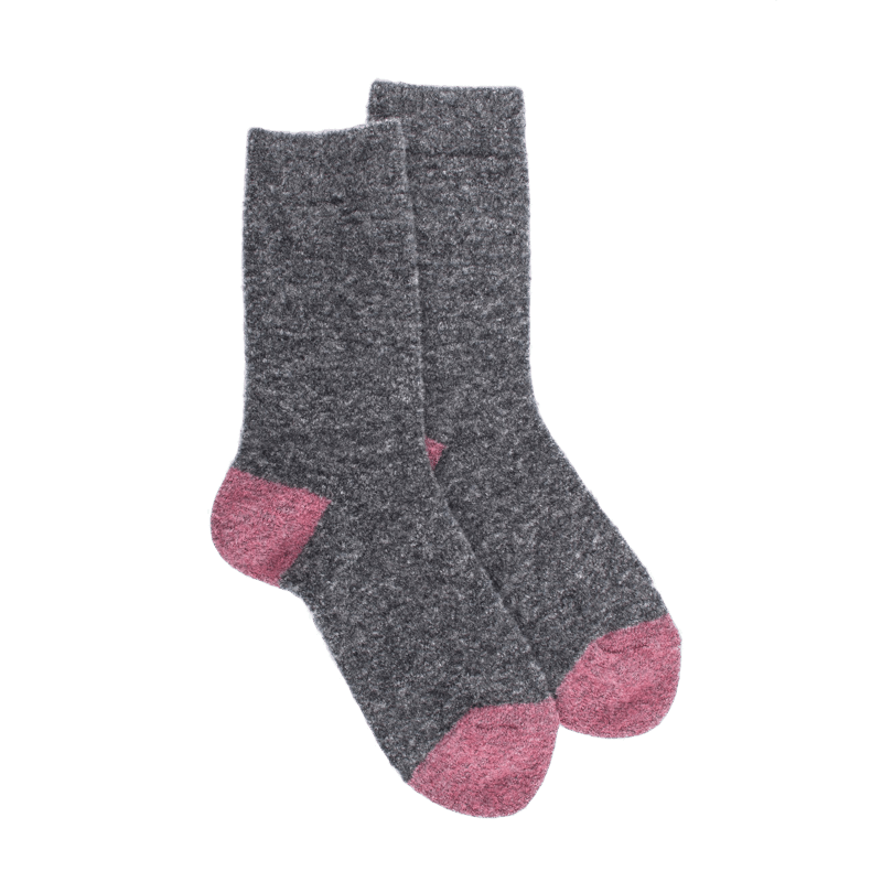 doré doré Chaussettes femme en laine polaire - Gris oxford & Rose gambas