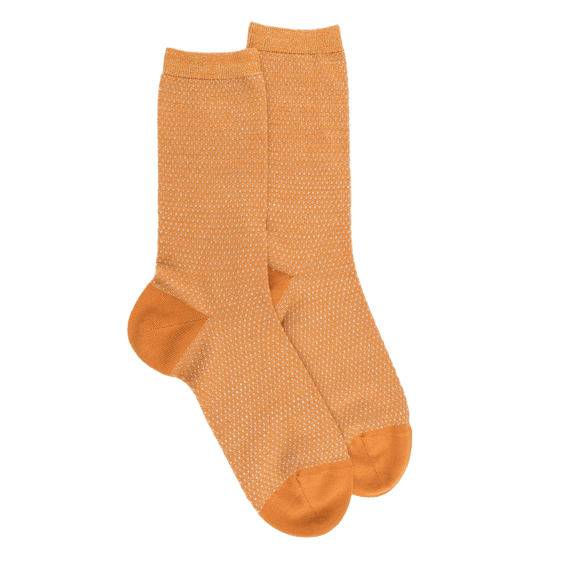 doré doré Chaussettes femme laine avec micro pois effet brillant - Orange épices