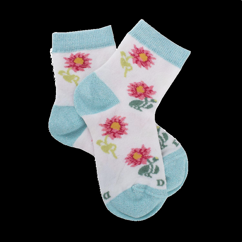 doré doré Chaussettes fille à fleurs de tournesol - Blanc et bleu