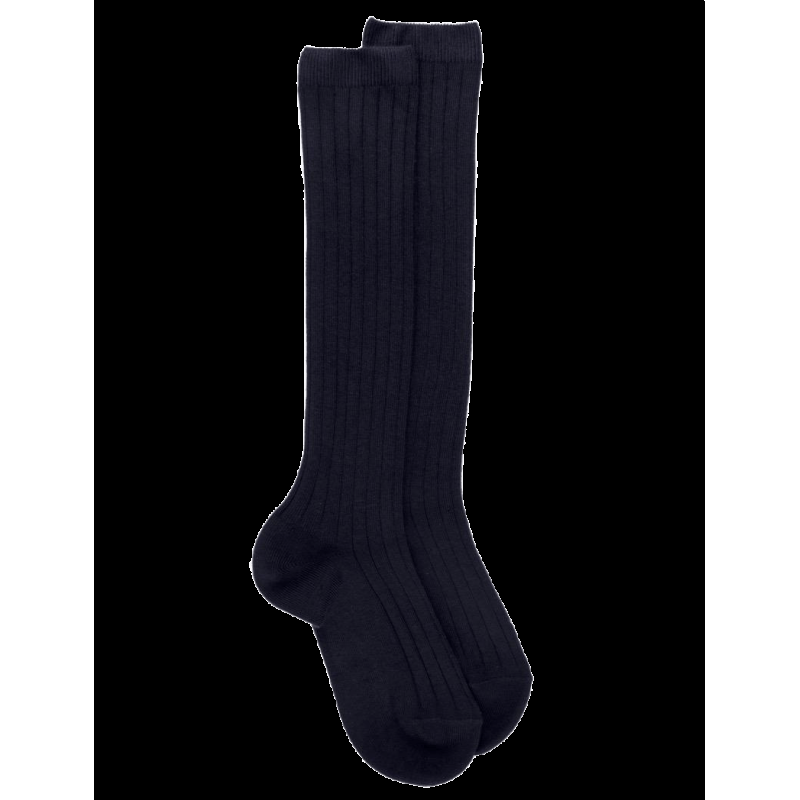 doré doré Chaussettes hautes côtelées bleu foncé en coton doux pour enfants