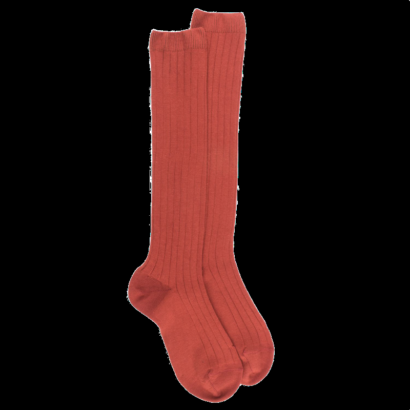 doré doré Chaussettes hautes côtelées en coton doux pour enfants - Henné