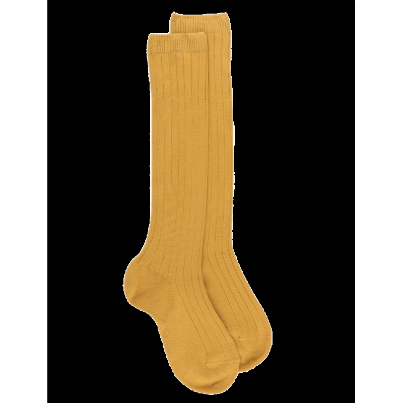 doré doré Chaussettes hautes côtelées en coton doux pour enfants - Jaune