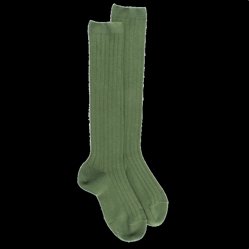 doré doré Chaussettes hautes côtelées en coton doux pour enfants - Vert campagne