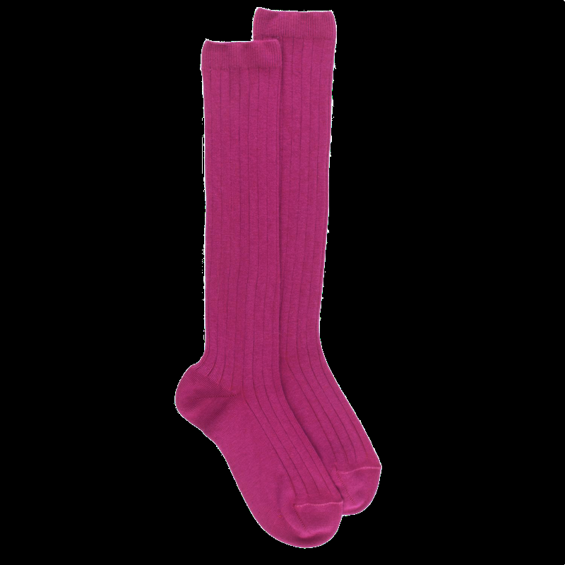 doré doré Chaussettes hautes côtelées en coton doux pour enfants - Rose flamboyant