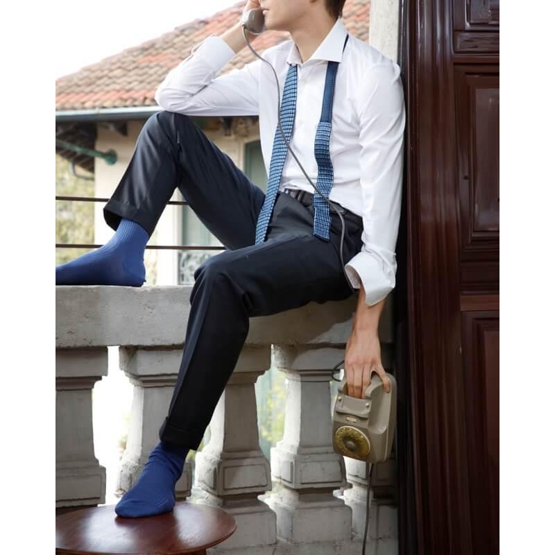 Doré Doré Chaussettes Homme à Côtes 100% Fil D'Écosse - Bleu