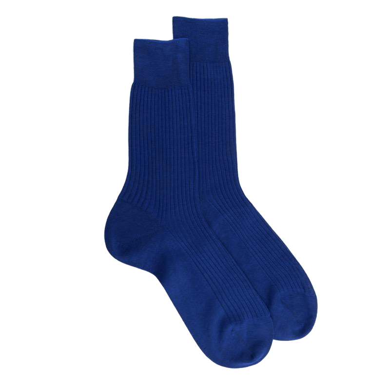 Doré Doré Chaussettes Homme à Côtes 100% Fil D'Écosse - Bleu