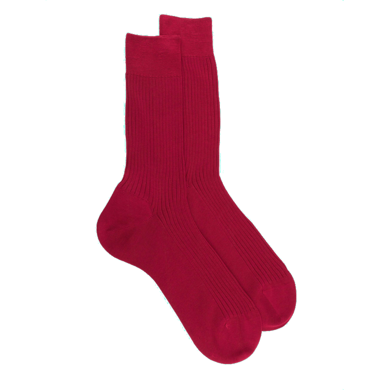Doré Doré Chaussettes Homme à Côtes 100% Fil D'Écosse - Framboise