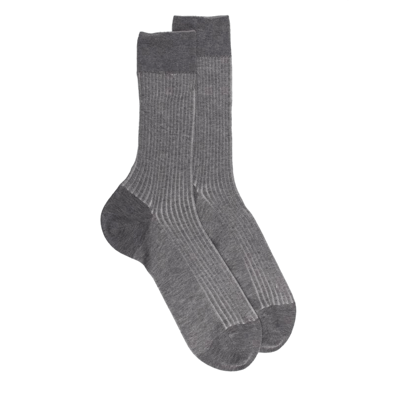 doré doré Chaussettes homme à côtes bicolores en fil d'Écosse - Gris Bourrasque & Blanc Givre
