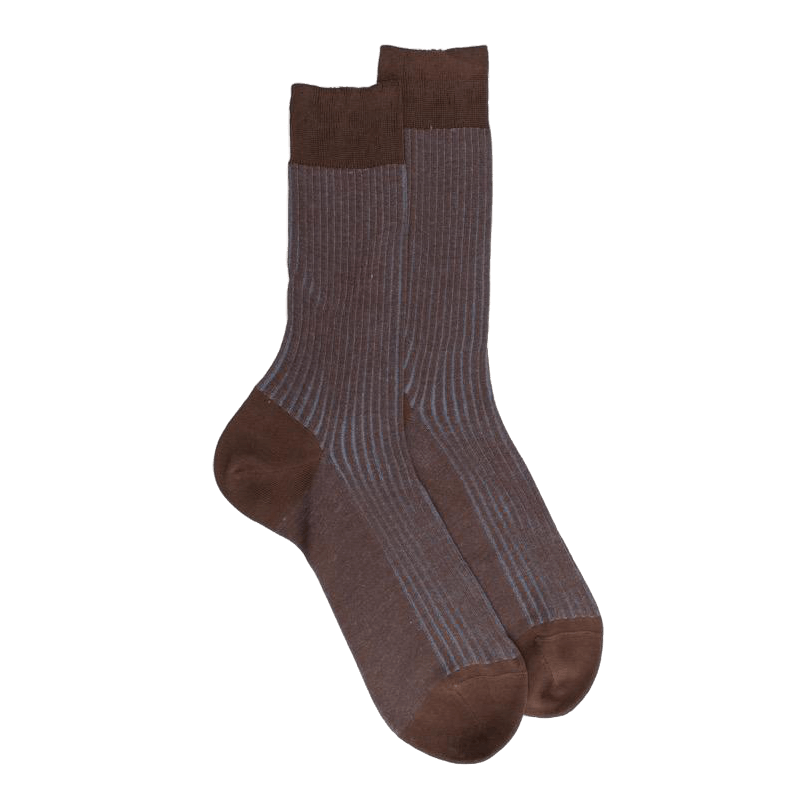 doré doré Chaussettes homme à côtes bicolores en fil d'Écosse - Bois & Bleu Antarctique