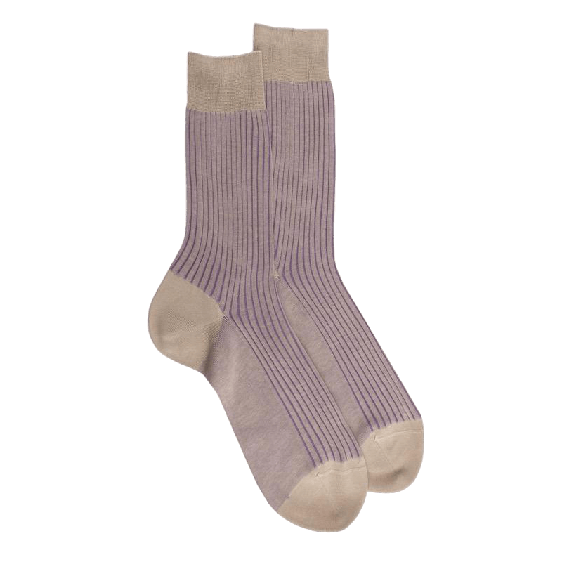 doré doré Chaussettes homme à côtes bicolores en fil d'Écosse - Beige Grège & Violet Myrtille