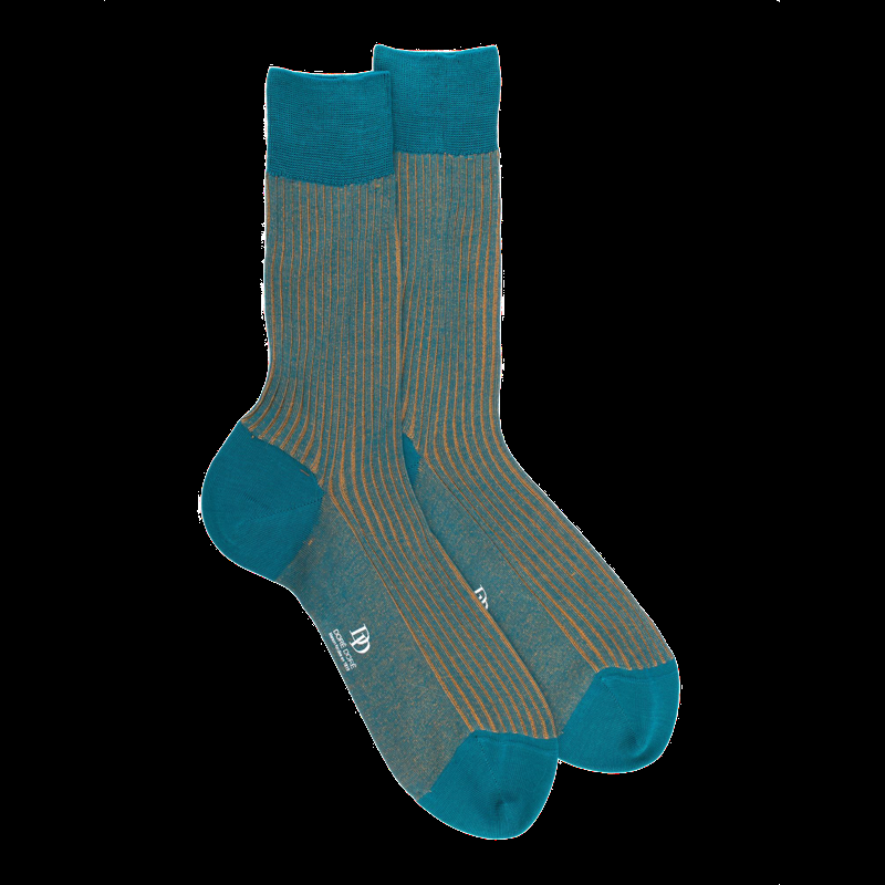 doré doré Chaussettes homme à côtes bicolores en fil d'Écosse - Bleu