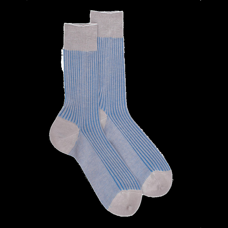 doré doré Chaussettes homme à côtes bicolores en fil d'Écosse - Gris Métal & Bleu Bassin