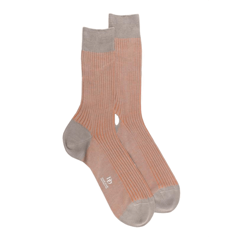 doré doré Chaussettes homme à côtes bicolores en fil d'Écosse - Gris & Oranger