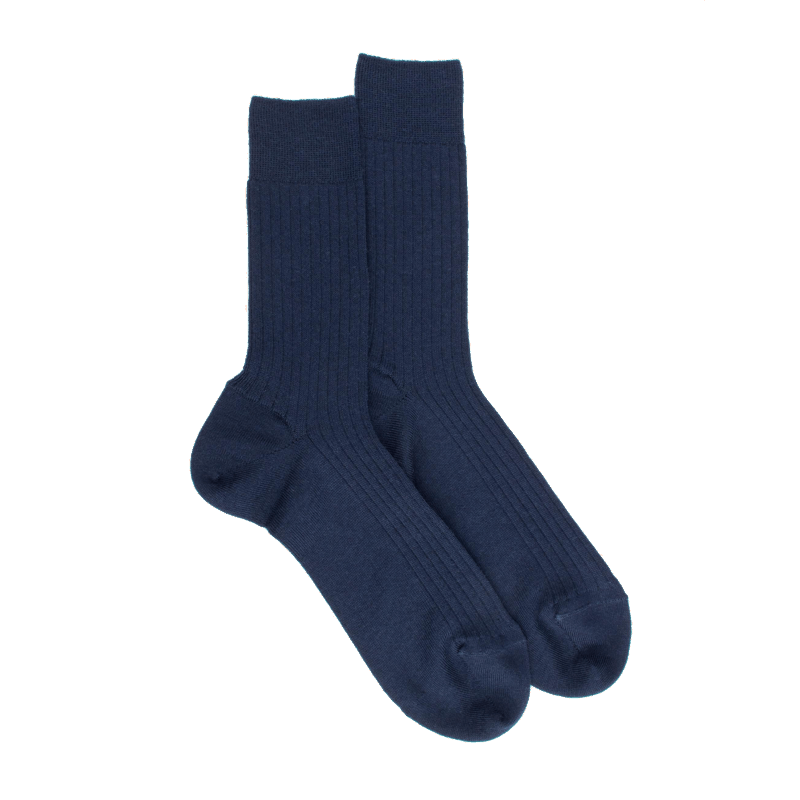 doré doré Chaussettes homme à côtes en laine - Bleu Caban