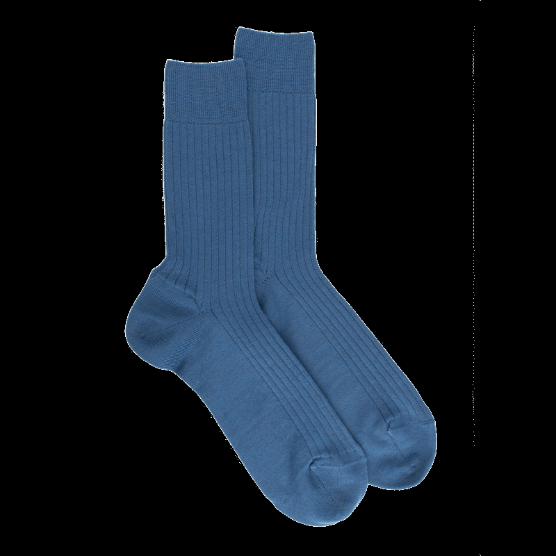 doré doré Chaussettes homme à côtes en laine - Bleu Macadam